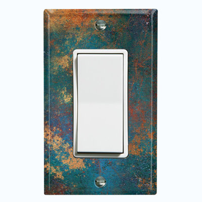 Metal Light Switch Plate Outlet Cover (Distressed Patina Copper Print - Single Toggle)