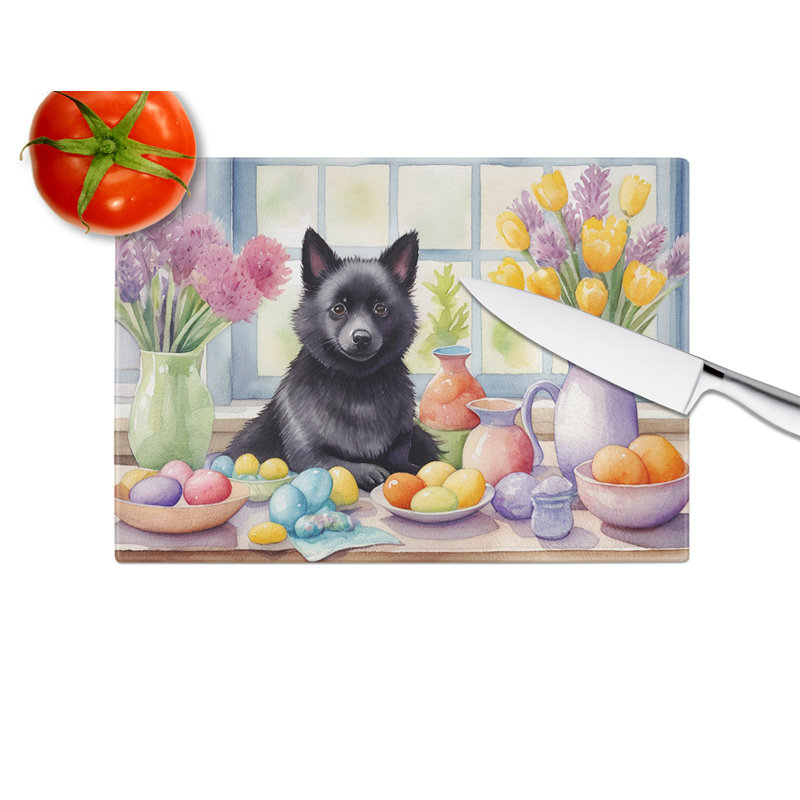 Decorating Easter Schipperke Glass Cutting Board