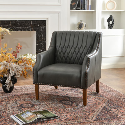 30.5'' W Top-grain Genuine Leather Upholstered Armchair