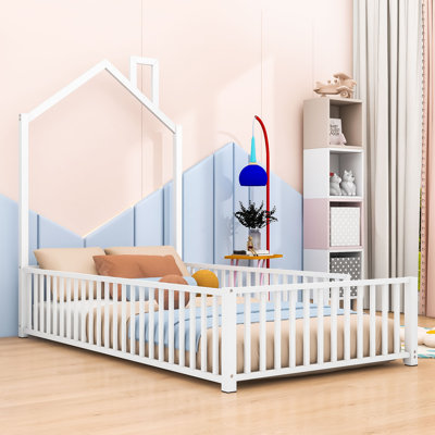 Arwilla House-Shaped Metal Bed with Guardrail