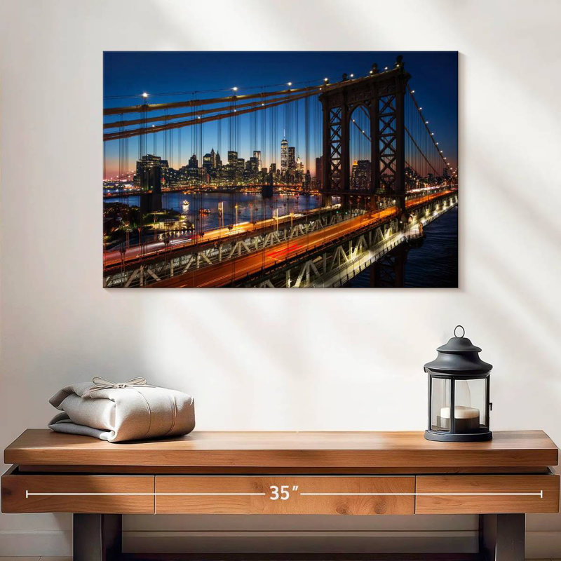 Lilie NY Bridge au coucher du soleil, H 20 po x l 30 po