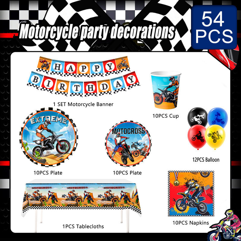 Dirt Bike Motorcycle Party Supplies,54pcs Dirt Bike Birthday Decorations