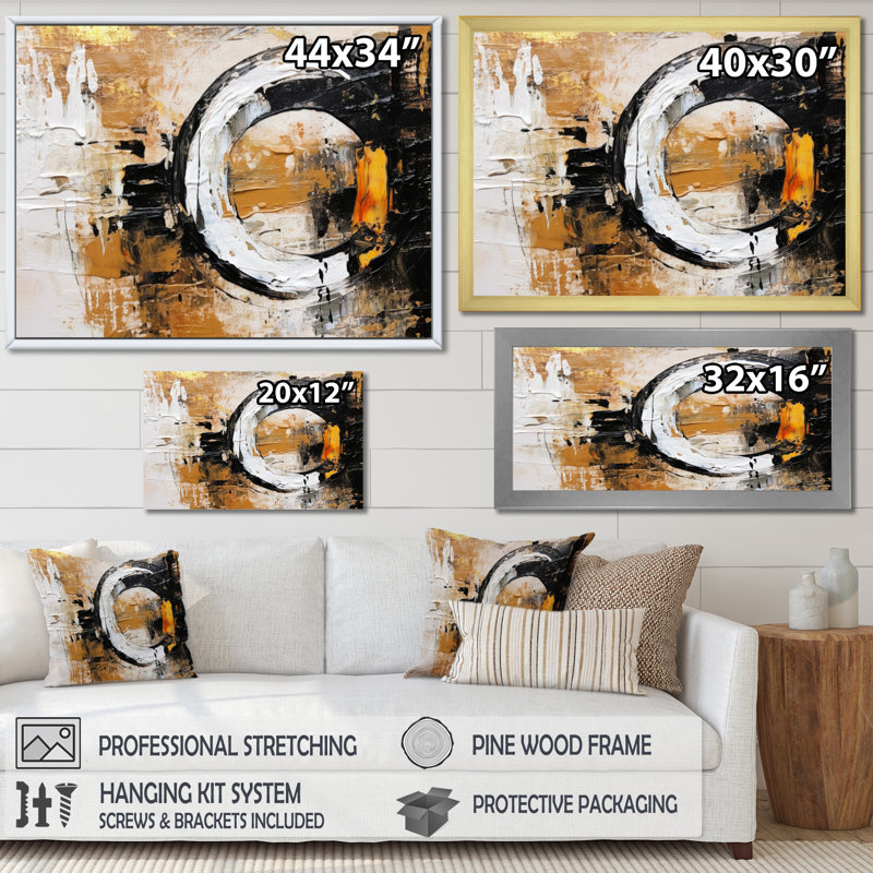 Tourbillons bruns noirs à multiples facettes sur toile, Cadre flottant doré, H 34 po x l 44 po x P 1,5 po