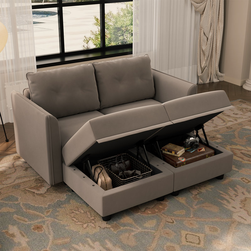 Tomario 4- Piece Upholstered L-Shaped Modular Sectional With Storage Sleeper, Brown Polyester