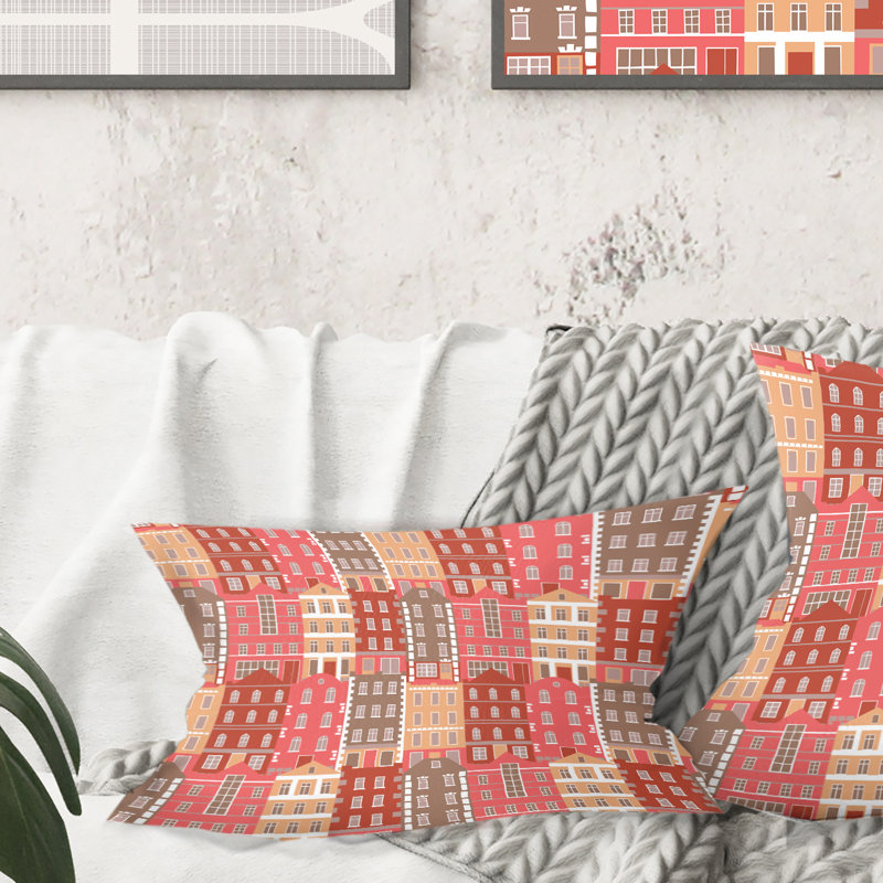 Coussin décoratif imprimé à la main Mid-Century