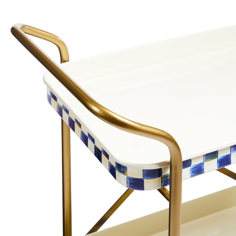 Royal Check 2-Tier Kitchen Cart, Brass/Blue/White