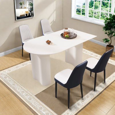 Ensemble de salle à manger en MDF crème moderne avec chaises en métal noir pour la maison et la cuisine