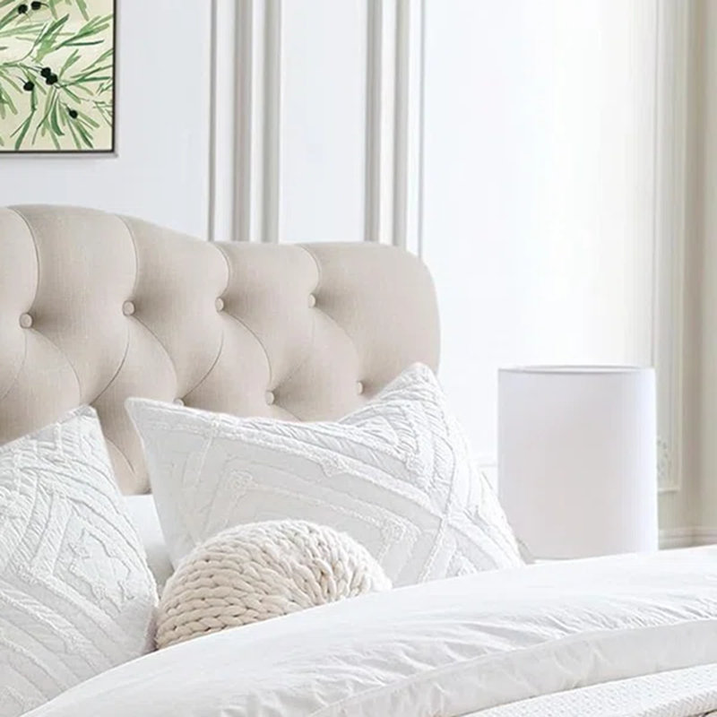 Tête de lit tapissier en lin à hauteur réglable, Beige, Lit double