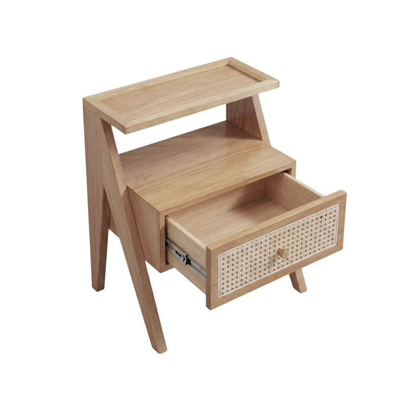 Mina Rattan 1 Drawer Wooden Bedside Cabinet - Natural Effect