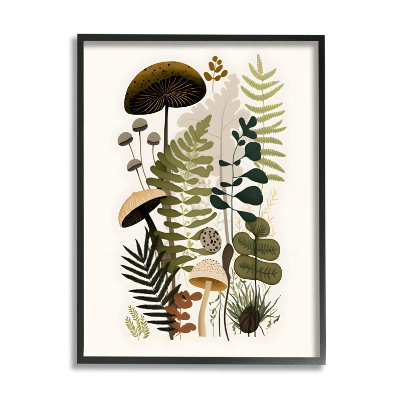 «Mixed Earthy Botanicals», impression sur bois encadrée sur bois, Giclée encadrée noir minuit, H 14 po x l 11 po x P 1,5 po