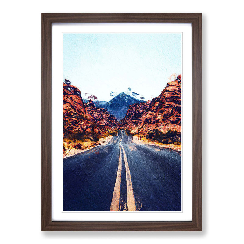 Road to the Valley of Fire - Picture Frame Painting Print, 48cm H x 36cm W x 2cm D, Walnut Framed