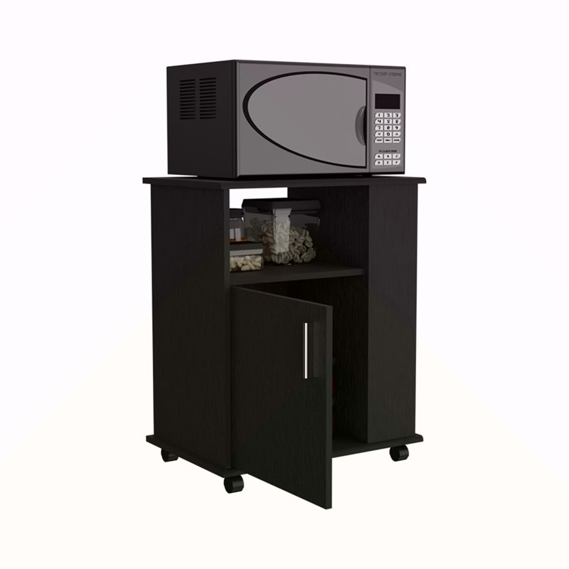 Lower Microwave Cabinet, Single Door, Three Side Shelves, Black