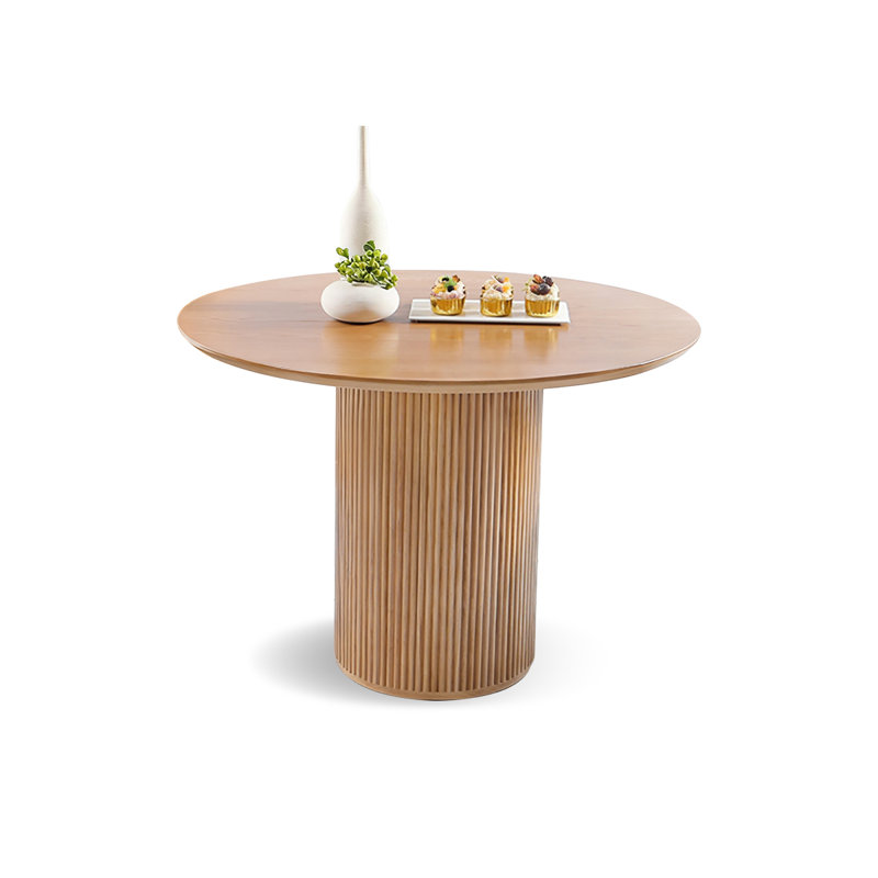 Burlywood Round Marble Dining table, 29.53"H x 39.37"L x 39.37"W, Wood, Burlywood