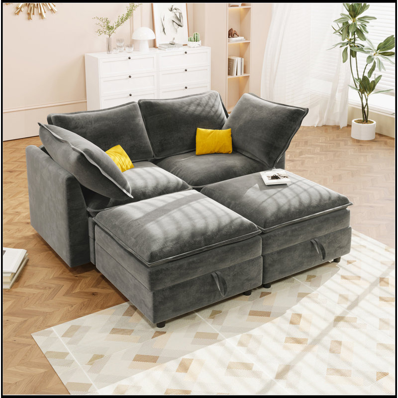 Canapé 4 pièces avec rangement Mirod, Gris