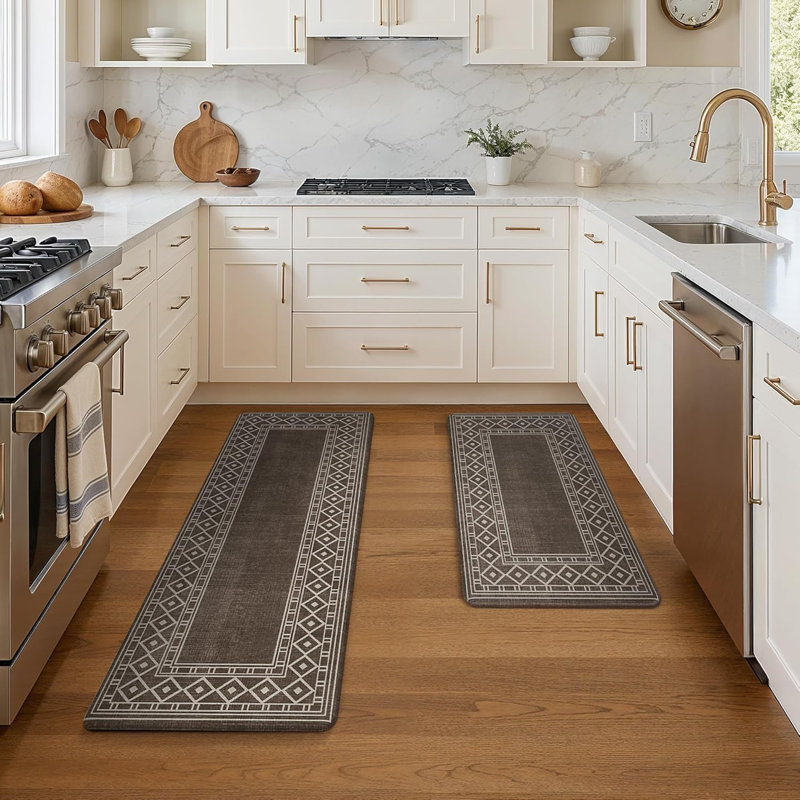 Tapis de cuisine imperméable anti-fatigue anti-dérapant, Brun / Blanc, Tapis de couloir 1 pi 5 po x 3 pi 11 po