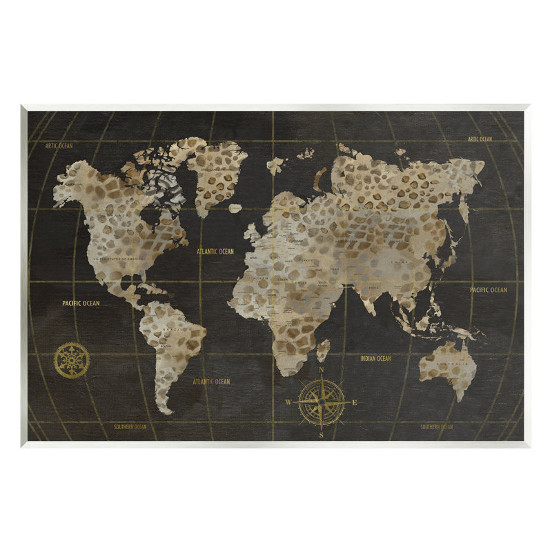 " Rustic Giraffe Animal Pattern Atlas Map Compass " by Nan, 10" H x 15" W x 0.5" D