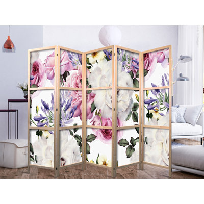 225cm W x 171cm H 5 - Panel Solid Wood Folding Room Divider