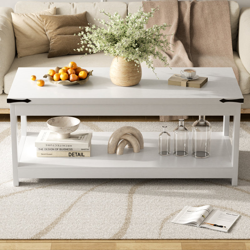  Table basse 43,3 po avec tablette de rangement, Blanc