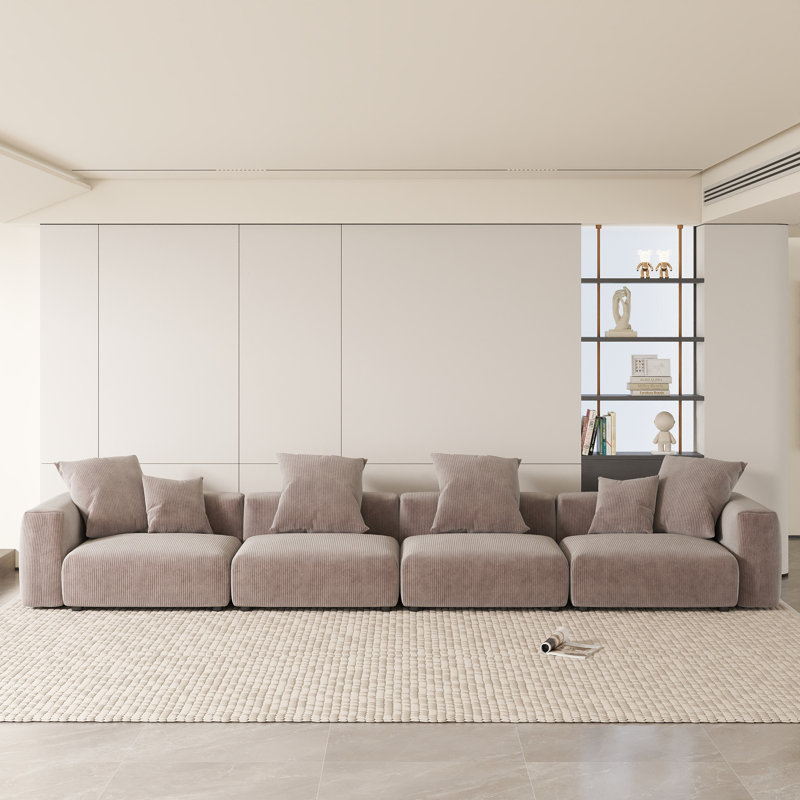 Olivery Nedek Upholstered 4-Piece Modern Modular Cloud Corduroy Fabric Sectional Sofa, Brown