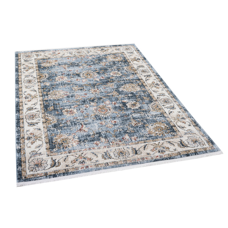 Elysium Vintage Panel Midnight Blue Rug with Fringe, Rectangle 7'10" x 9'10"