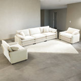 Warm And Cozy Sofa Set With Soft Cushions And Pillows, Home Theatre Style Sofa Set Consisting Of A 3-Seater Sofa And Two Single Sofas