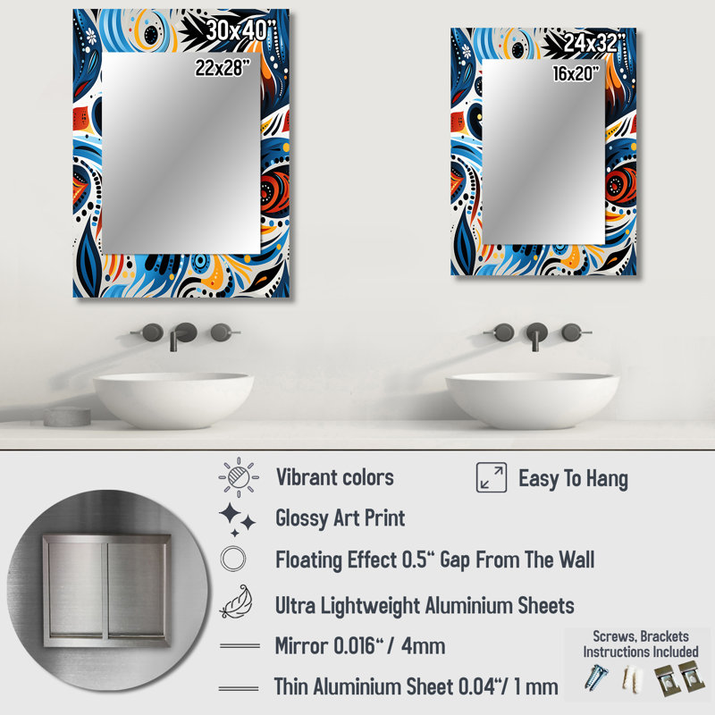 Hedia - Blue Modern Wall Mirror, 32 po x 24 po