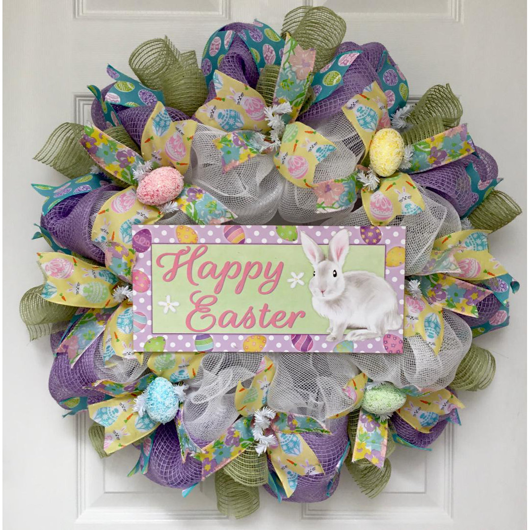Happy Easter Wreath with White Bunny and Eggs The Holiday Aisle®
