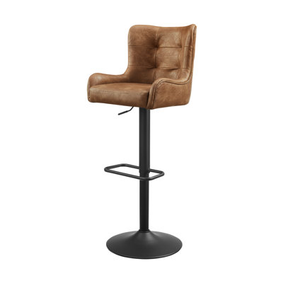 Faux Leather Adjustable Bar Stools with Round Base