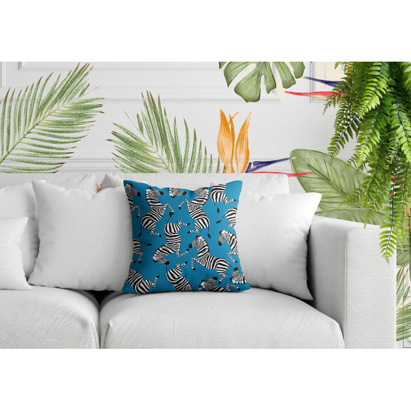 Oreiller carré réversible intérieur / extérieur Kiji Zebra, Turquoise, Carré 15 po
