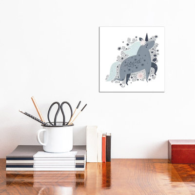 Super Unicorn Designs - Grey Magical Unicorn by Pixy Paper - Wrapped Canvas Print