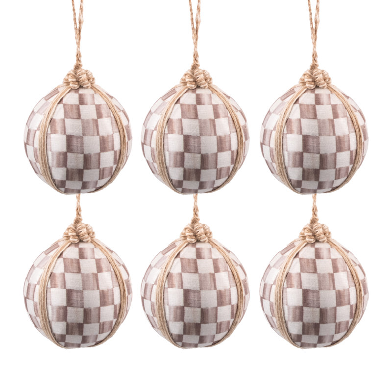 Mocha Check Fabric Medium Ball Ornaments