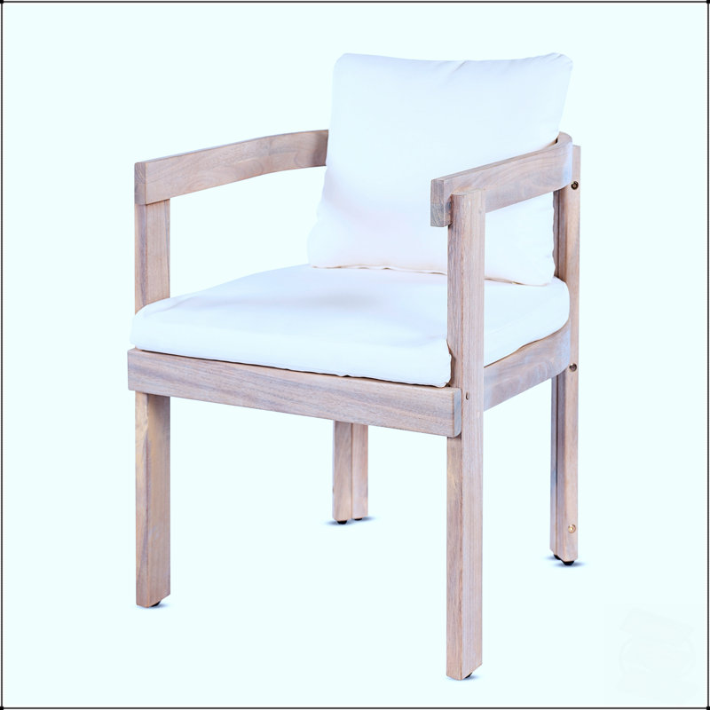 Fauteuils de salle à manger en bois d'acacia massif avec coussins crème pour le jardin extérieur et la cuisine