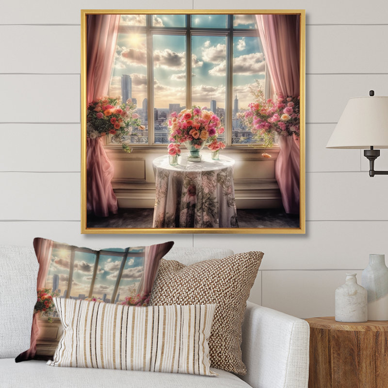 Beautiful Table View Of New York I, reproduction d'art sur toile, H 30 po x l 30 po x P 1 po, Cadre flottant doré