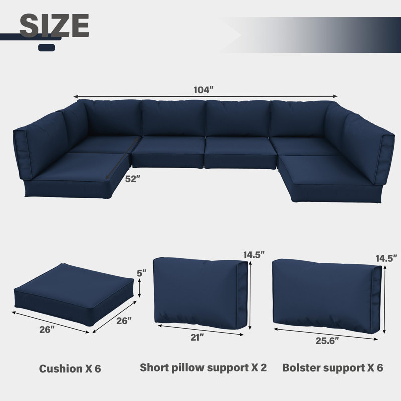 Outdoor Cushions 5” Replacement Patio Cushions For 6-Seat Sectional Sets (Cushions Only), Navy