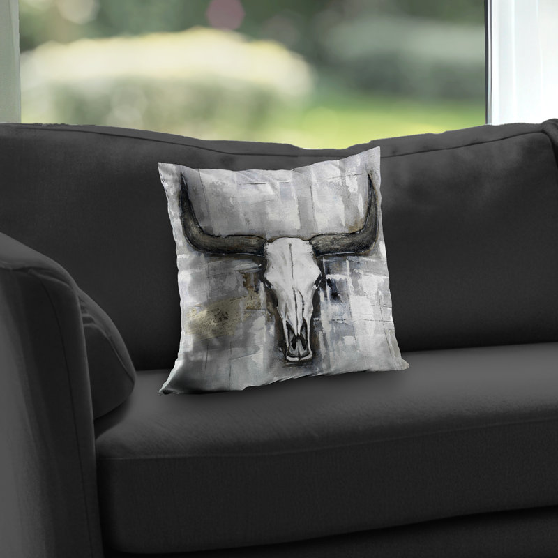 Bull Skull Throw - Deer White Poly Twill Home Decor | Industrial – Throw Pillow Cover Only, Double-Sided Print, Insert Not Included