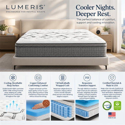 Kittleson 12.5" Copper Cooling Hybrid Mattress with Euro Top, 740 Individually Wrapped Coils, Motion Isolation, Moisture-Wicking Comfort & Pressure-Conforming Support, GREENGUARD Gold Certified