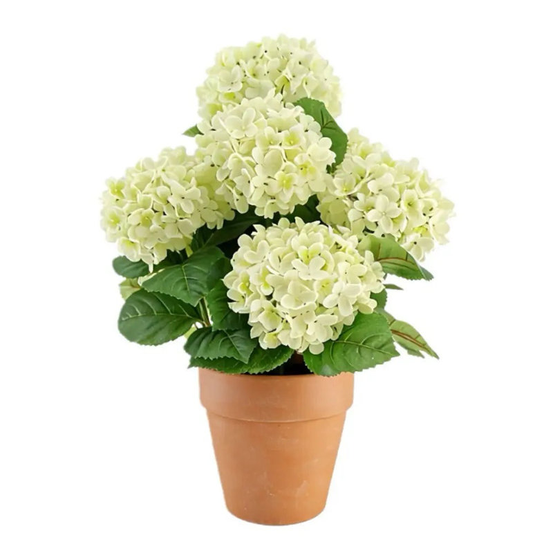 Hortensia artificiel en pot blanc 23 po