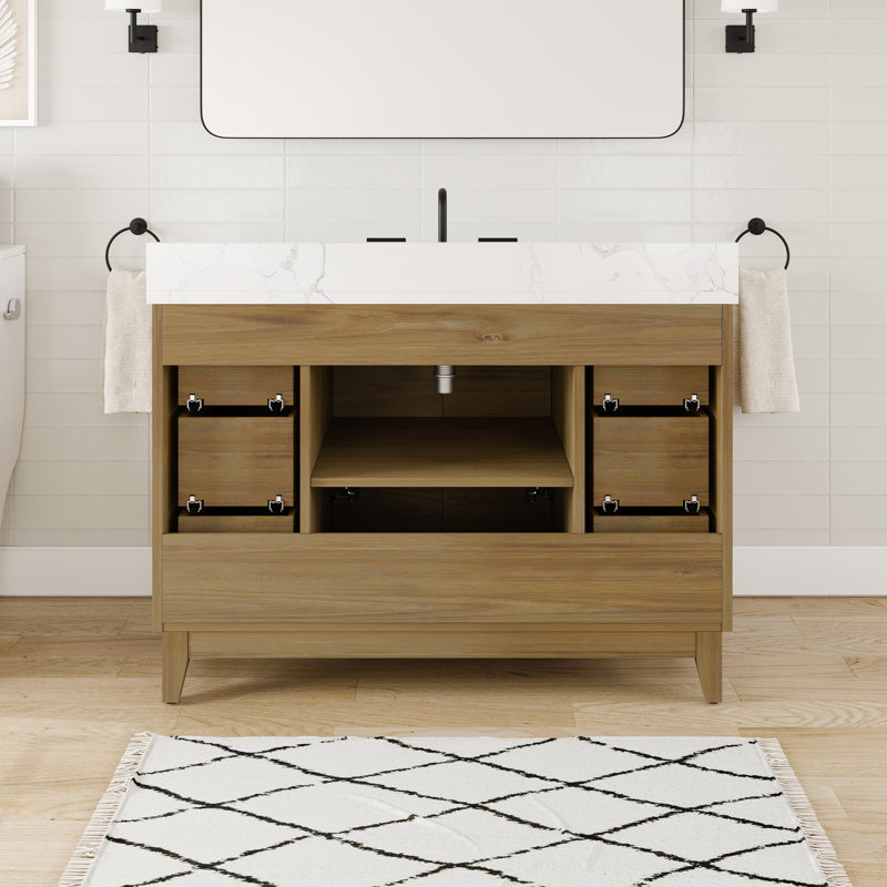 Burtch 48"W X 22"D Oak Bathroom Vanity With White Arabescato Engineered Stone Countertop And Undermount Ceramic Sink