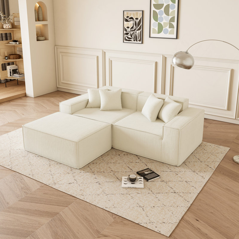Canapé modulaire modulaire en L avec méridienne réversible, coussins de siège profonds, canapé confortable pour le salon, canapé peu encombrant pour les appartements, canapé en tissu rembourré moderne, assemblage facile