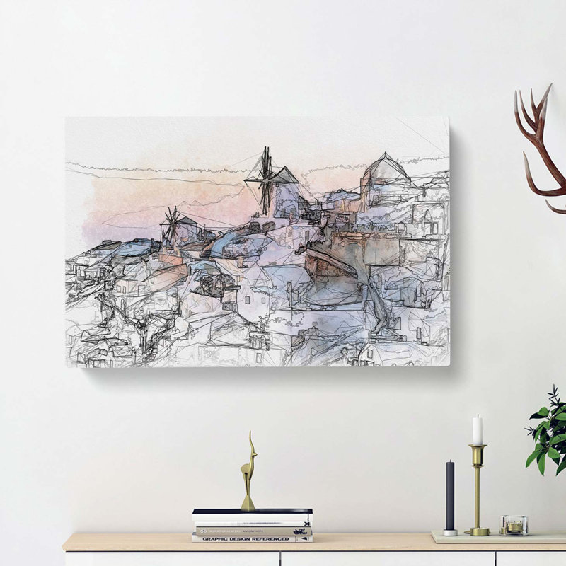 Oia Santorini Skyline In Greece In Abstract - Wrapped Canvas Print, 35cm H x 50cm W x 3cm D