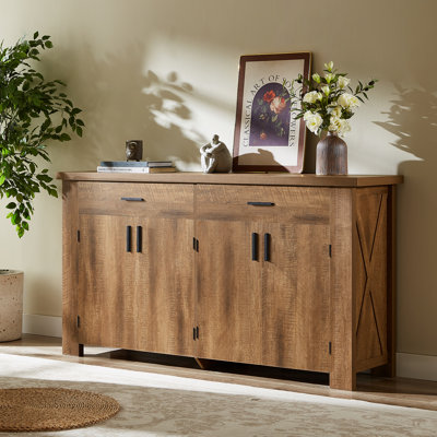 Buffet 61 po avec rangement, armoire de ferme avec 2 tiroirs et 4 portes pour le salon, la cuisine