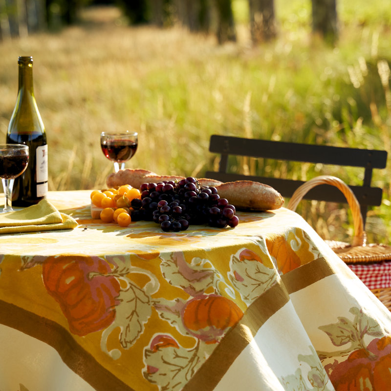 Pumpkin Tablecloth in Orange & Mustard, 70" L x 70" W, Yellow