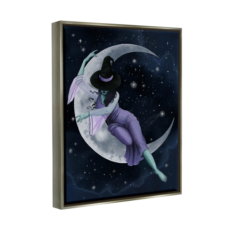«Moon Witch Starry Night Sky» par Grace Popp - impression sur bois, H 31 po x l 25 po x P 1,7 po, Cadre flottant gris lustré