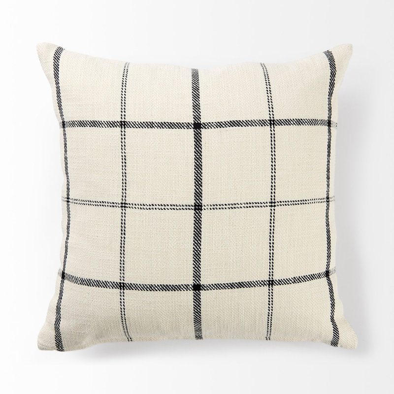 Natural and Black Plaid Cotton Throw Pillow Cover 18x18 Inch