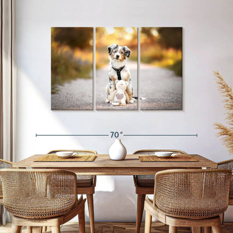 Chien avec ours en peluche, H 36 po x l 57 po