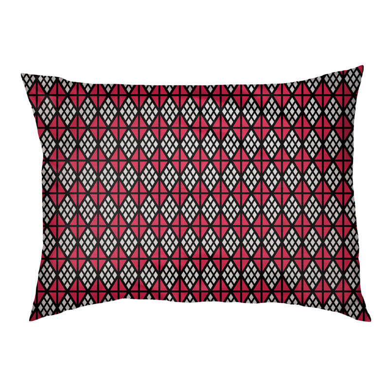 Coussin diamants Byrge, Moyen (L 29,5 po x P19,5 po x H 9,5 po), Noir / rouge / blanc cassé