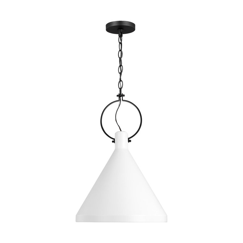 Luminaire suspendu conique à 1 lumière Adlina, Blanc, H 20,5 po x l 14,25 po x P 14,25 po