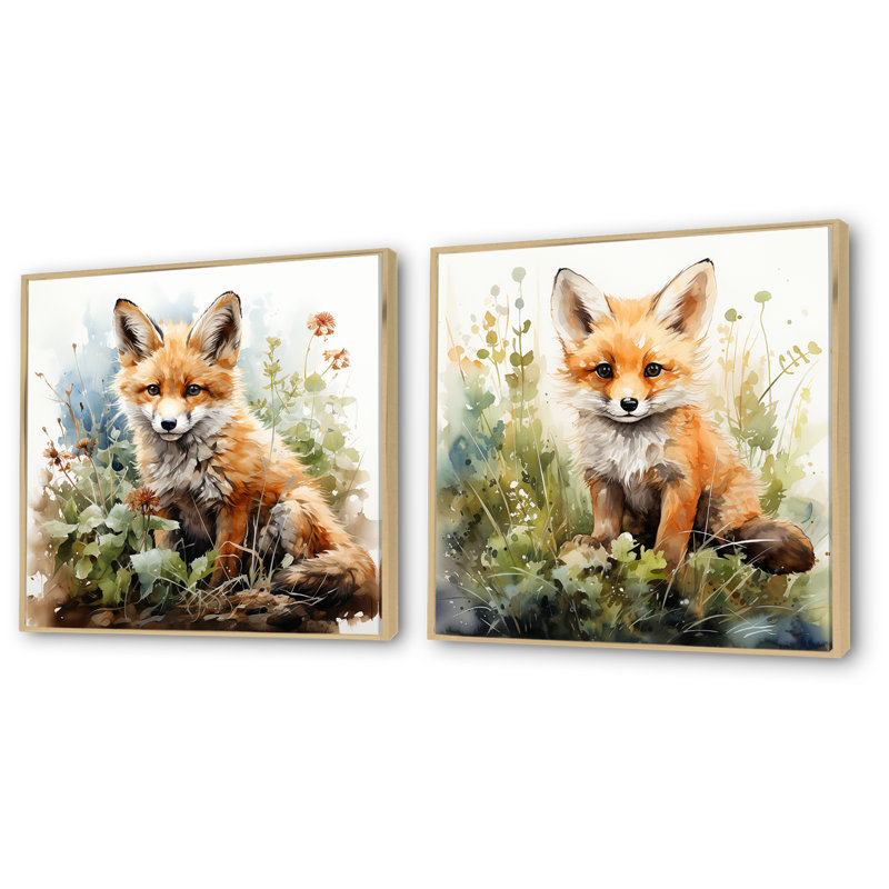 «Minimalisme Fox Portrait Blooms I», ensemble de 2 reproductions d'art sur toile, H 36 po x l 73 po x P 1,5 po