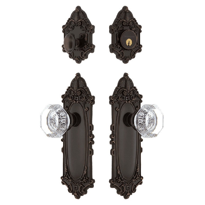 Nostalgic Warehouse Victorian Entry Set with Waldorf Crystal Knob, Timeless Bronze, 2.375