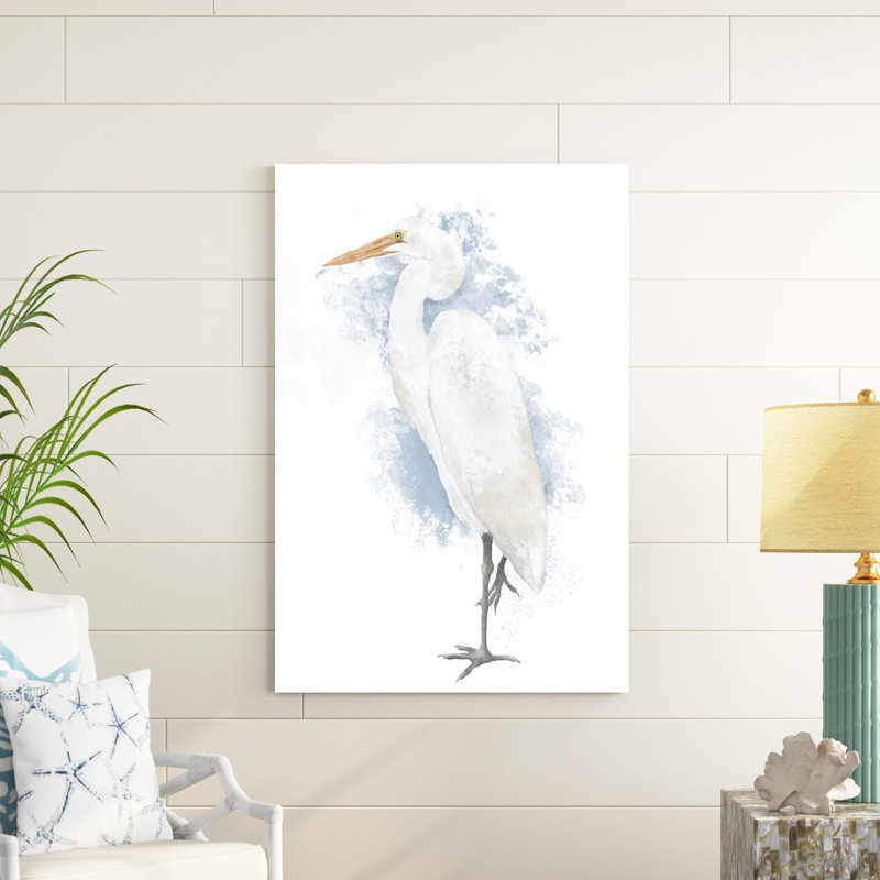 «Coastal Heron I» par Jade Reynolds - peinture sur toile tendue, H 48 po x l 32 po
